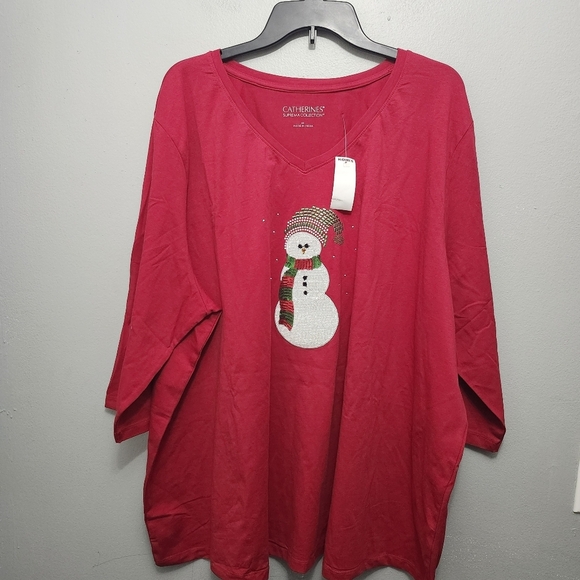 Catherine suprema collection women's blouse top size 3X red snowman new - Picture 1 of 7